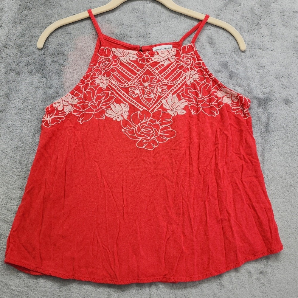 Love on a Hanger Top Womens S Red Embroidered Rayon Flowy Cottage Boho Tank